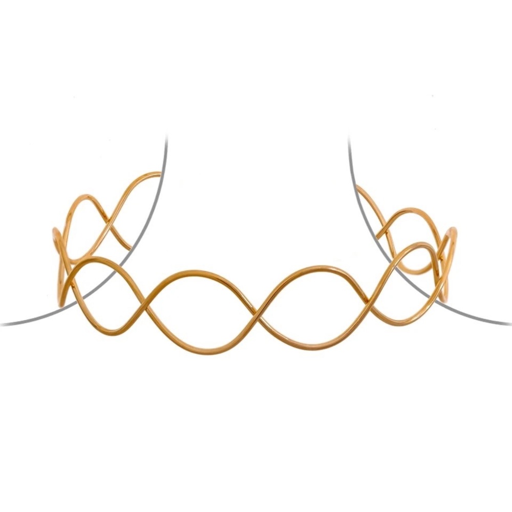 Golden Lattice Elegance: Stainless Steel Metal Weave Choker Necklace